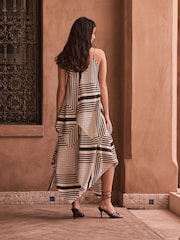 Black/White Stripe Scarf Asymmetric Hem Midi Dress - Image 4 of 5