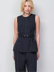 Ro&Zo Blue Petite Pinstripe Tailored Long Line Top - Image 1 of 4
