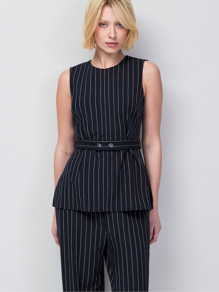 Ro&Zo Blue Petite Pinstripe Tailored Long Line Top - Image 1 of 4