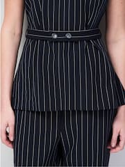 Ro&Zo Blue Petite Pinstripe Tailored Long Line Top - Image 2 of 4