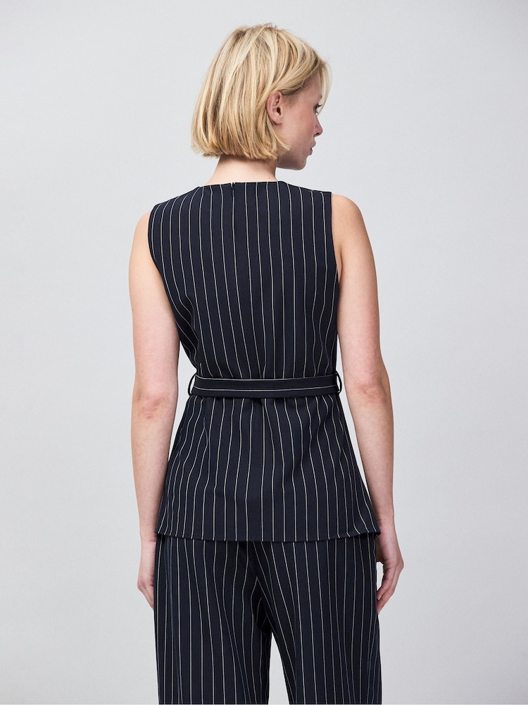 Ro&Zo Blue Pinstripe Tailored Long Line Top - Image 2 of 4