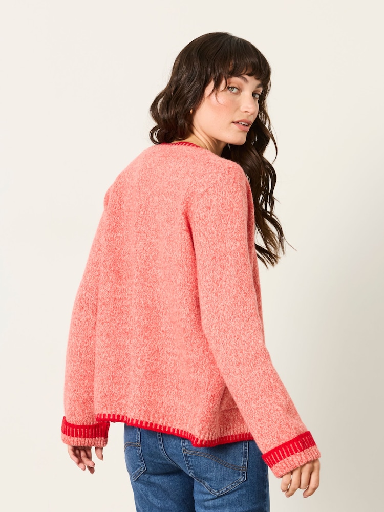 FatFace Hattie Red Knitted Edge to Edge Cardigan - Image 2 of 6 FatFace Hattie Red Knitted Edge to Edge Cardigan - Image 2 of 6