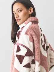 Cream Geometric Half Zip Borg Fleece - Image 2 of 9