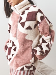 Cream Geometric Half Zip Borg Fleece - Image 3 of 9