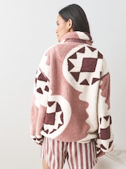 Cream Geometric Half Zip Borg Fleece - Image 5 of 9