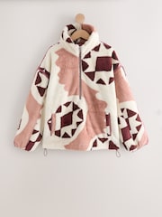 Cream Geometric Half Zip Borg Fleece - Image 6 of 9