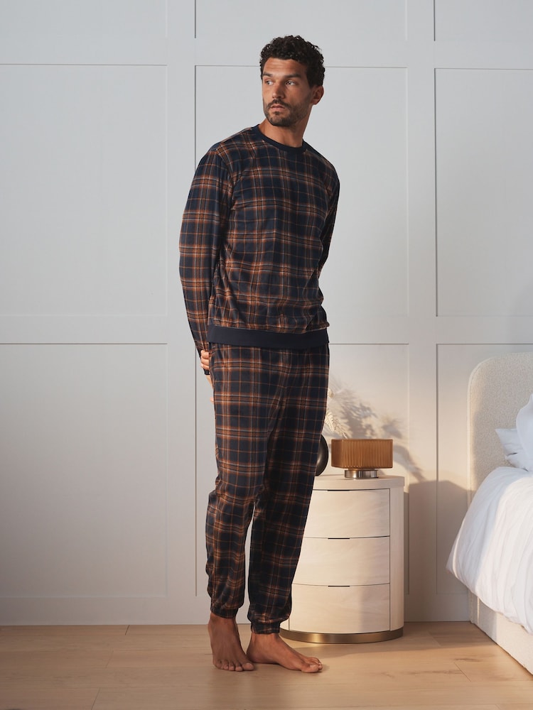 Navy Microfleece Long Sleeve Pyjamas Set - Image 1 of 8 Navy Microfleece Long Sleeve Pyjamas Set - Image 1 of 8