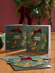 Green Festive Robin Luxury 6 Pack Christmas Cards - Image 1 of 3