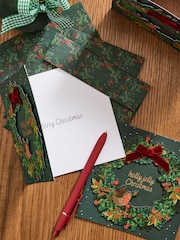 Green Festive Robin Luxury 6 Pack Christmas Cards - Image 2 of 3