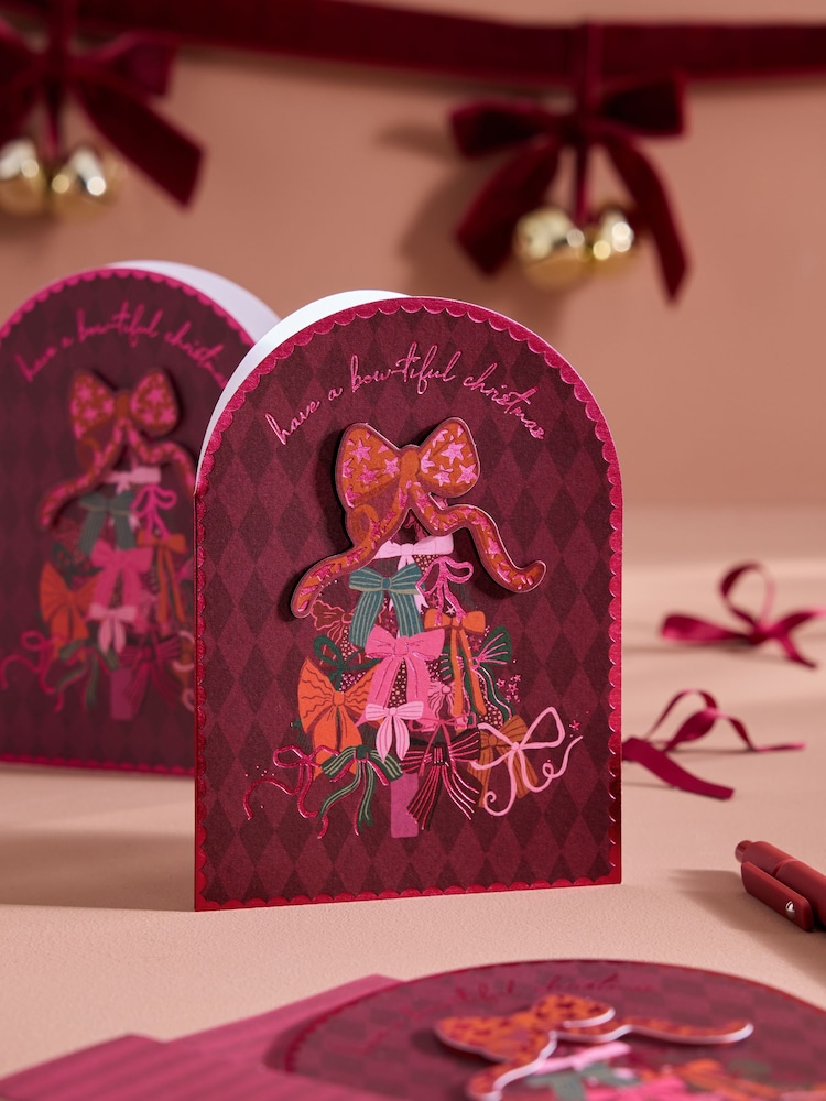 Pink Bow Ho Ho Luxury 6 Pack Christmas Cards - Image 1 of 3