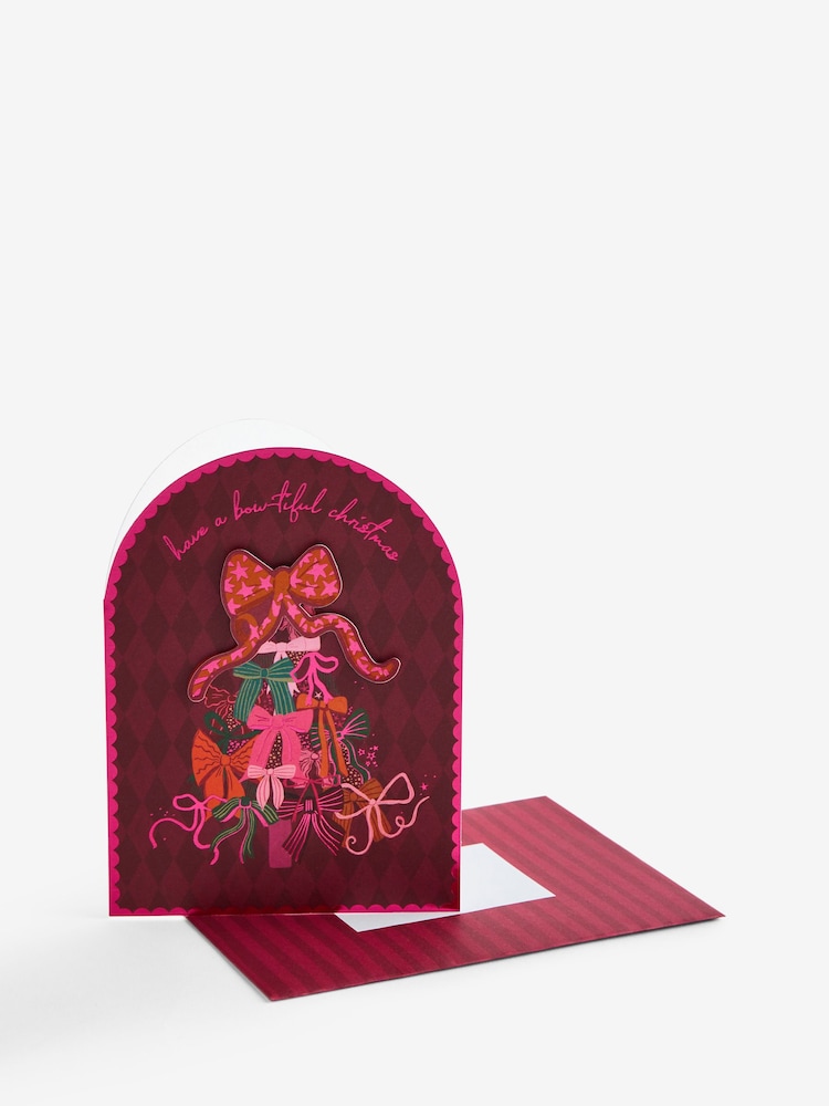 Pink Bow Ho Ho Luxury 6 Pack Christmas Cards - Image 3 of 3