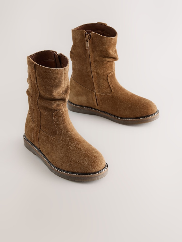 Tan Brown Suede Standard Fit (F) Slouch Boots - Image 1 of 5 Tan Brown Suede Standard Fit (F) Slouch Boots - Image 1 of 5