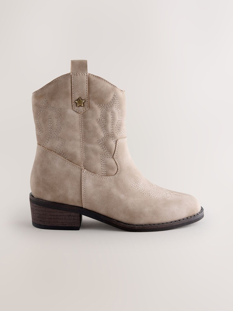 Mink Brown Faux Suede Western Ankle Boots - Image 2 of 5 Mink Brown Faux Suede Western Ankle Boots - Image 2 of 5