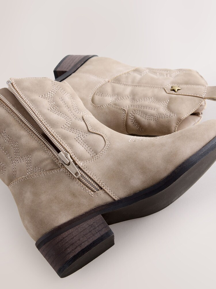 Mink Brown Faux Suede Western Ankle Boots - Image 5 of 5 Mink Brown Faux Suede Western Ankle Boots - Image 5 of 5