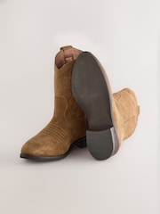 Tan Brown Suede Leather Western Boot - Image 3 of 5