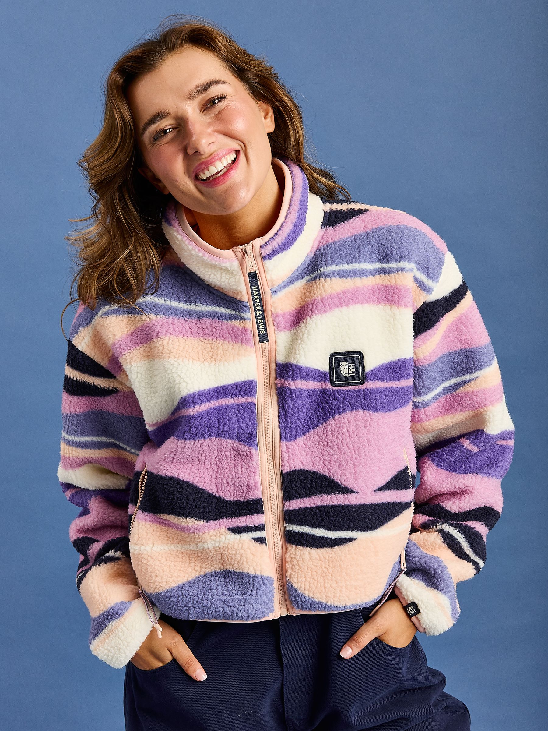 Buy Harper & Lewis Purple Lana Retro Pattern Cropped Sherpa Fleece