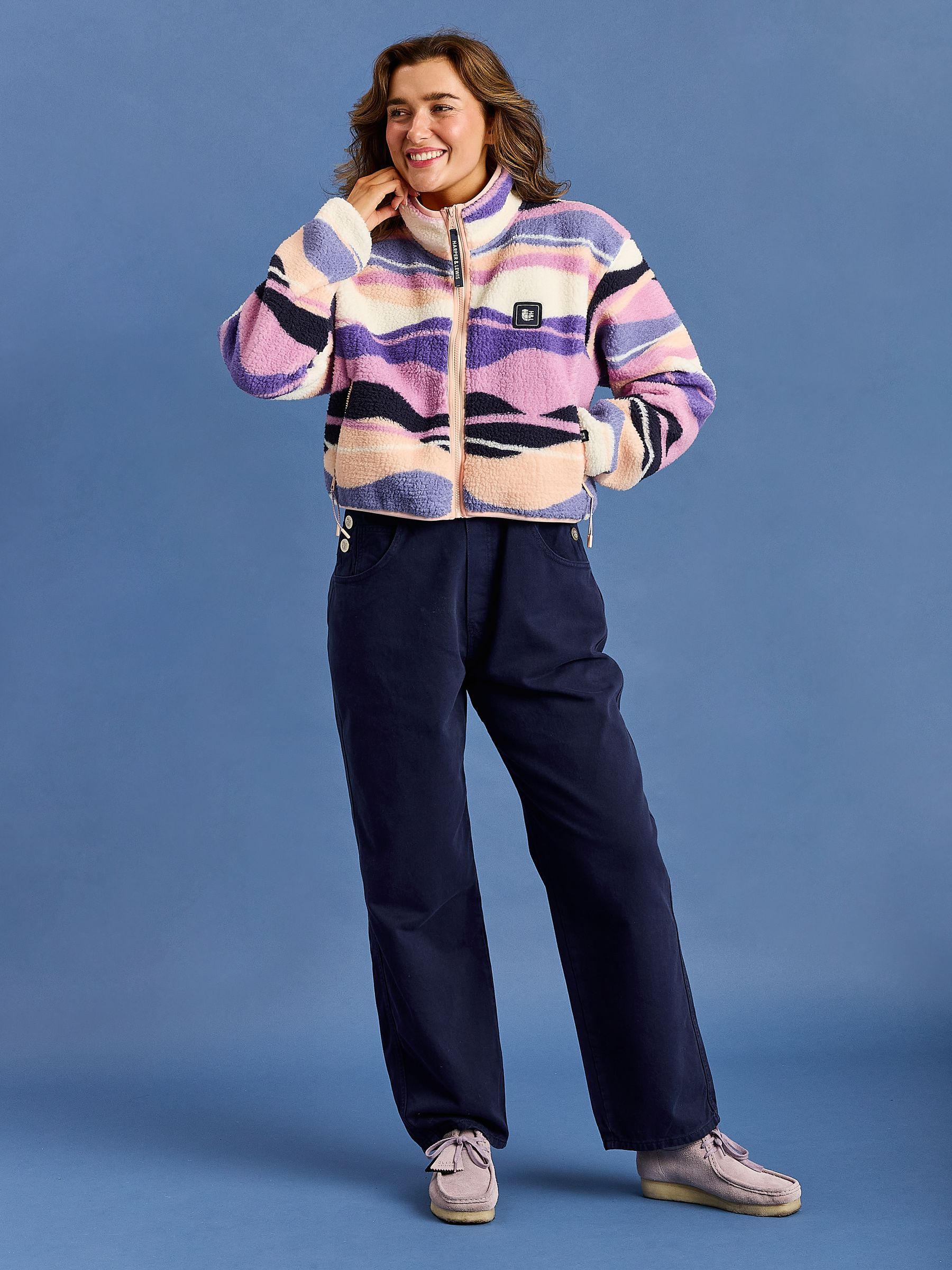Buy Harper & Lewis Purple Lana Retro Pattern Cropped Sherpa Fleece