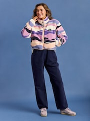 Harper & Lewis Purple Lana Retro Pattern Cropped Sherpa Fleece Jacket - Image 2 of 5