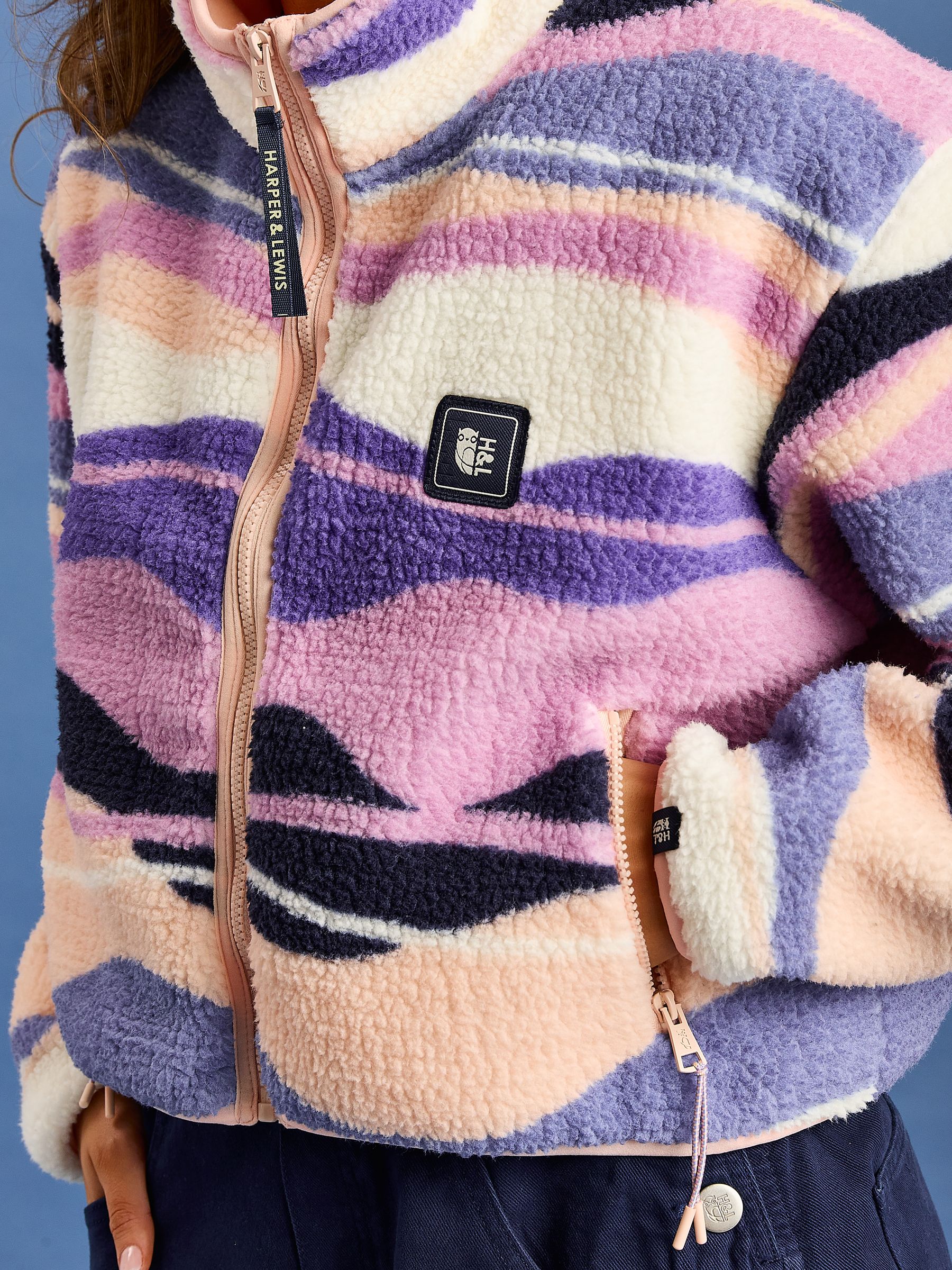 Buy Harper & Lewis Purple Lana Retro Pattern Cropped Sherpa Fleece