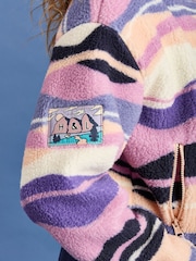 Harper & Lewis Purple Lana Retro Pattern Cropped Sherpa Fleece Jacket - Image 4 of 5