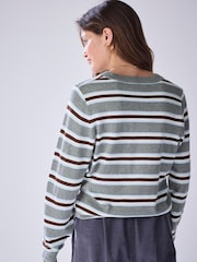 Grey Stripe Soft Touch Long Sleeve Crew Neck Jumper - Image 2 of 8