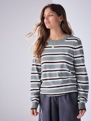 Grey Stripe Soft Touch Long Sleeve Crew Neck Jumper - Image 4 of 8