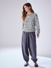 Grey Stripe Soft Touch Long Sleeve Crew Neck Jumper - Image 5 of 8