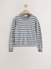 Grey Stripe Soft Touch Long Sleeve Crew Neck Jumper - Image 6 of 8