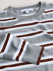 Grey Stripe Soft Touch Long Sleeve Crew Neck Jumper - Image 8 of 8