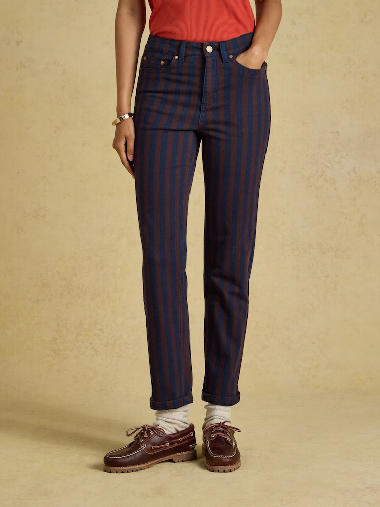 Brown/Navy Striped - Joules Slim Straight Mid Rise Jeans - Larawan 1 ng 6