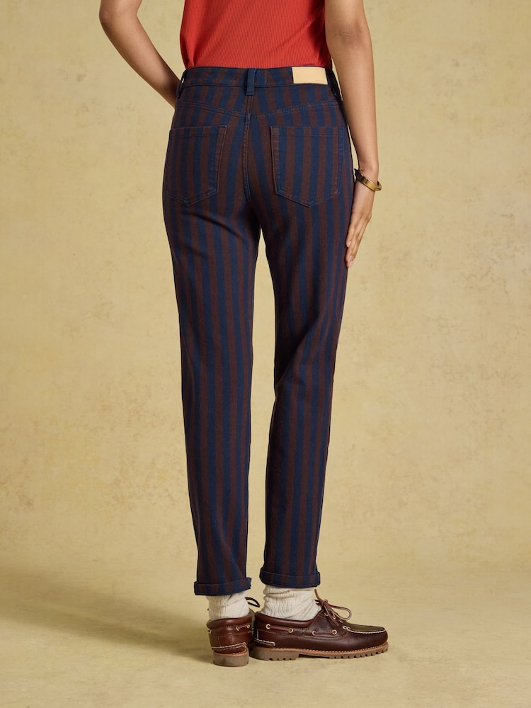Brown/Navy Striped - Joules Slim Straight Mid Rise Jeans - Larawan 2 ng 6