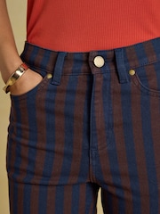 Brown/Navy Striped - Joules Slim Straight Mid Rise Jeans - Larawan 3 ng 6