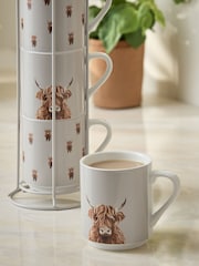 Set of 4 Hamish the Altoland Cow Stacking Mugs with Wire Stand - Imagen 3 de 4