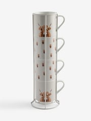Set of 4 Hamish the Altoland Cow Stacking Mugs with Wire Stand - Imagen 4 de 4