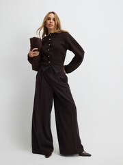 River Island Brown Knitted Structured Sleeve Button Cardigan - Image 2 of 4