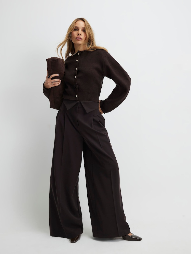 River Island Brown Knitted Structured Sleeve Button Cardigan - Image 2 of 4