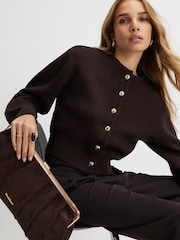 River Island Brown Knitted Structured Sleeve Button Cardigan - Image 4 of 4