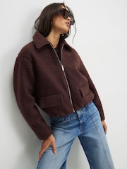 River Island Brown Faux Wool Harrington Zip up Jacket - Image 1 of 4