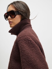 River Island Brown Faux Wool Harrington Zip up Jacket - Image 4 of 4