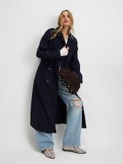 River Island Blue Double Breasted Belted Collar Trench Coat - Image 1 of 4