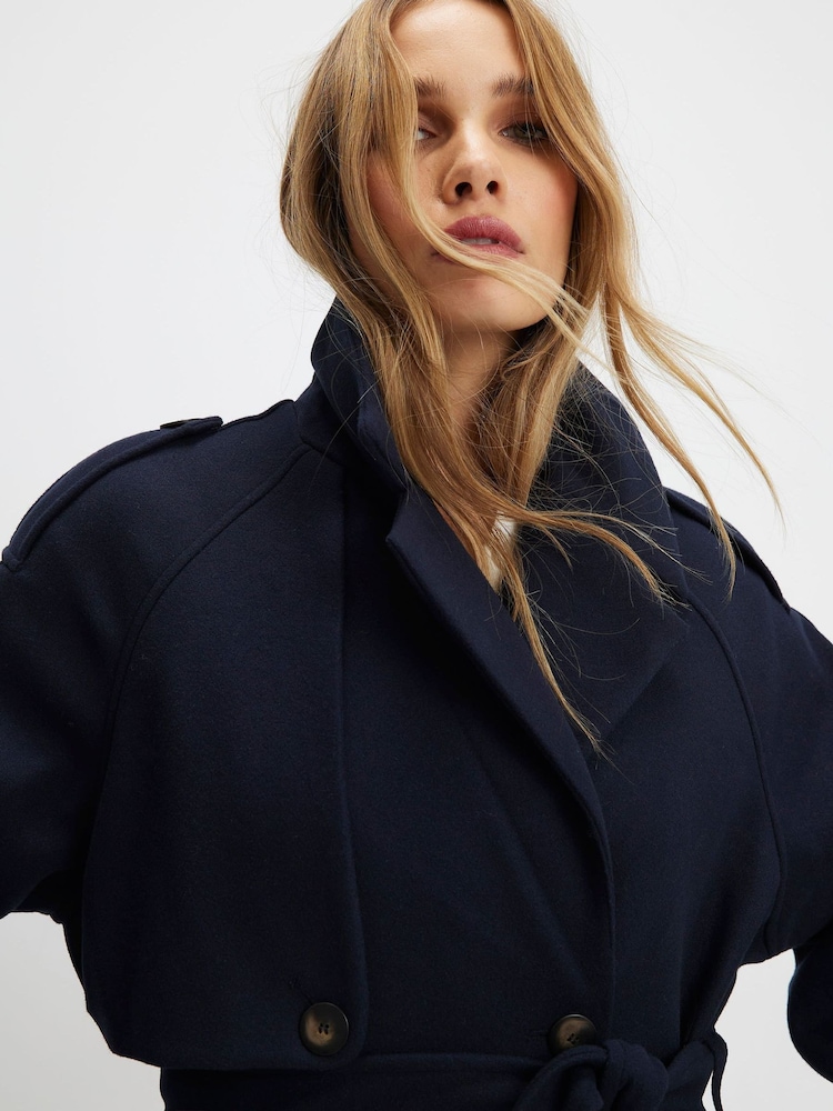 River Island Blue Double Breasted Belted Collar Trench Coat - Image 4 of 4