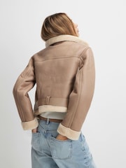 River Island Brown Belted Crop Aviator Jacket - Image 2 of 4