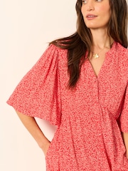 FatFace Paige Red Coral Texture Petite Midi Dress - Image 3 of 5