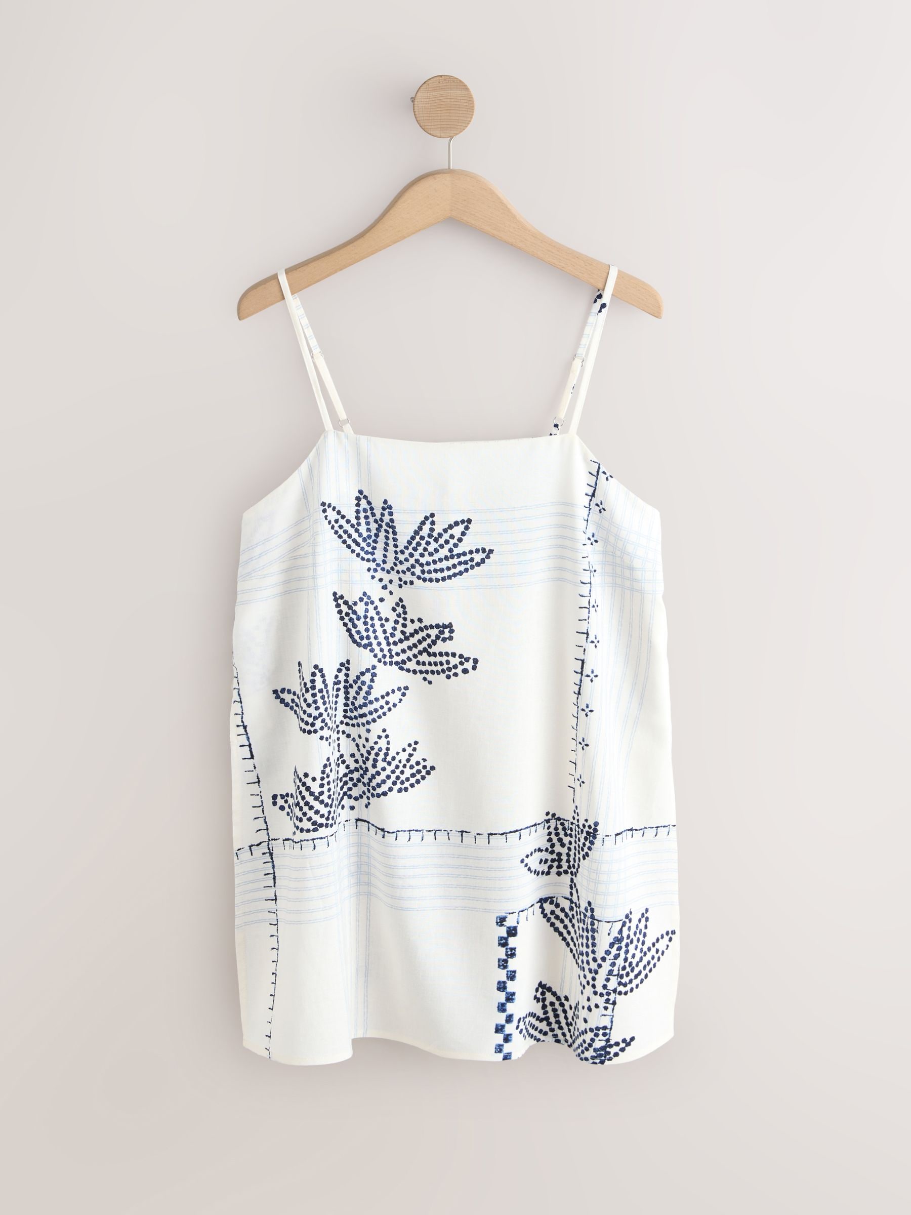 Buy Ecru/Navy Blue Palm Print Longline Cami Top with Linen from