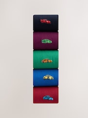 Blue/Green/Red Car Fun Embroidered Socks 5 Pack - Image 1 of 9