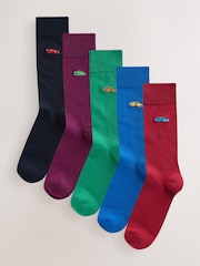 Blue/Green/Red Car Fun Embroidered Socks 5 Pack - Image 4 of 9