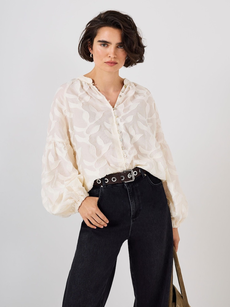 Mint Velvet Cream Floral Jacquard Blouse - Image 1 of 7 Mint Velvet Cream Floral Jacquard Blouse - Image 1 of 7