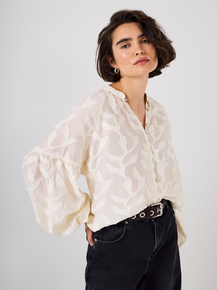 Mint Velvet Cream Floral Jacquard Blouse - Image 2 of 7 Mint Velvet Cream Floral Jacquard Blouse - Image 2 of 7