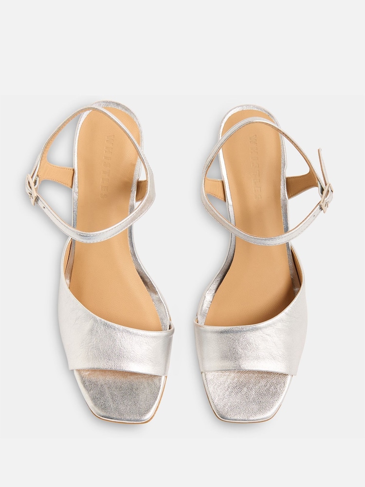 Whistles Silver Asymmetric High Heeled Sandals - Image 2 of 2