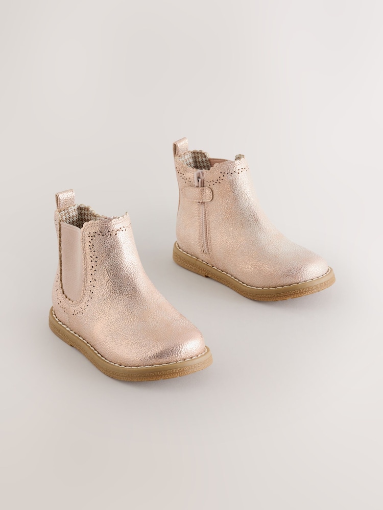 Pink Shimmer Wide Fit (G) Chelsea Ankle Boots - Image 1 of 5 Pink Shimmer Wide Fit (G) Chelsea Ankle Boots - Image 1 of 5